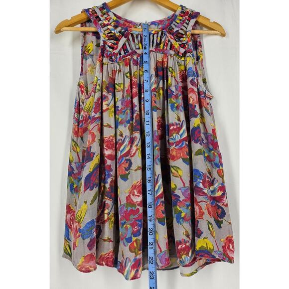 RANNA GILL WOMEN'S FLORAL PLEATED SLEEVELESS 100% RAYON BLOUSE TOP SIZE MEDIUM - Picture 3 of 7